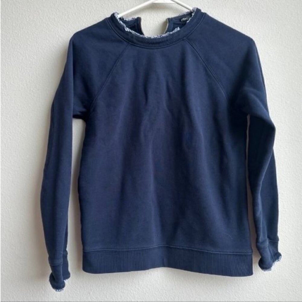 J. Crew Mercantile Woven Ruffle Neck Pullover Blue Size XS